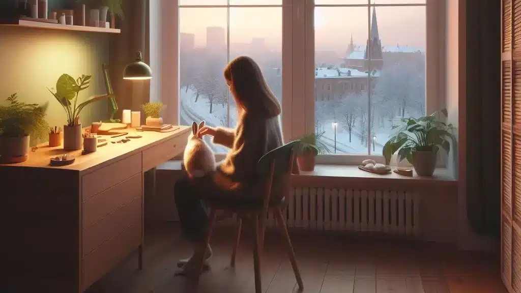 girl watching a rabbit