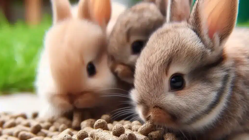 Rabbtis eating pellets