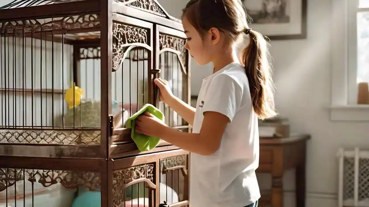 girl telling how to clean bunny cage