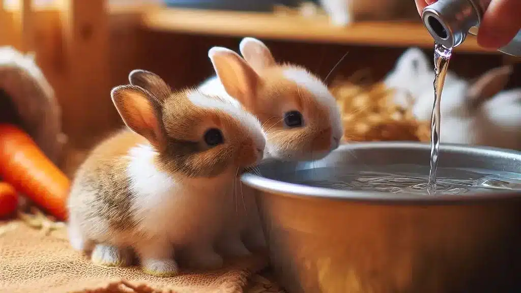 bunnies drinking water