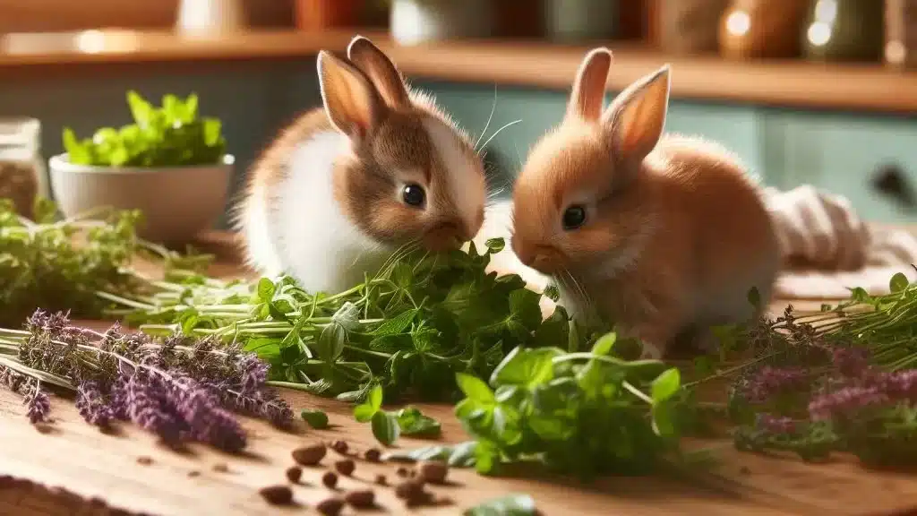 bunnies eating herbs as food